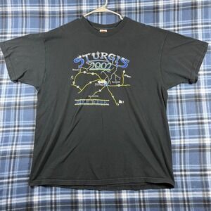 Vintage Sturgis 2002 Bike Week T-Shirt Mens XXL Black Fruit of the Loom Map Tee